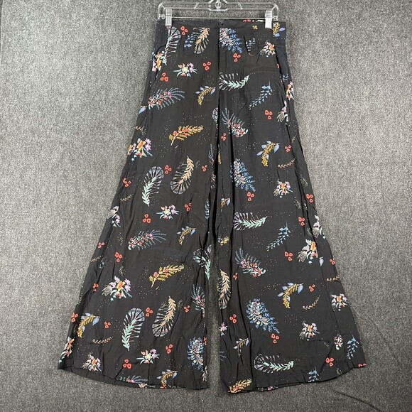 Free People FP One Size 0 Floral Printed Wide-Leg Pants Navy Black EUC - Picture 1 of 9